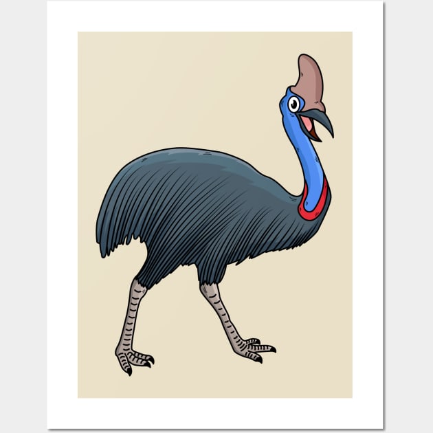 Happy cassowary bird cartoon illustration Wall Art by Cartoons of fun
